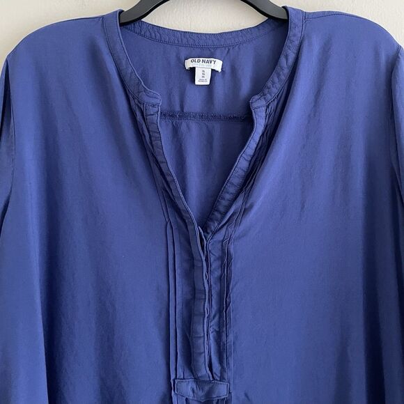 Old Navy Blue Tunic Top Size XL Long Sleeve Lightweight Split Neck Comfy Casual - Picture 2 of 10